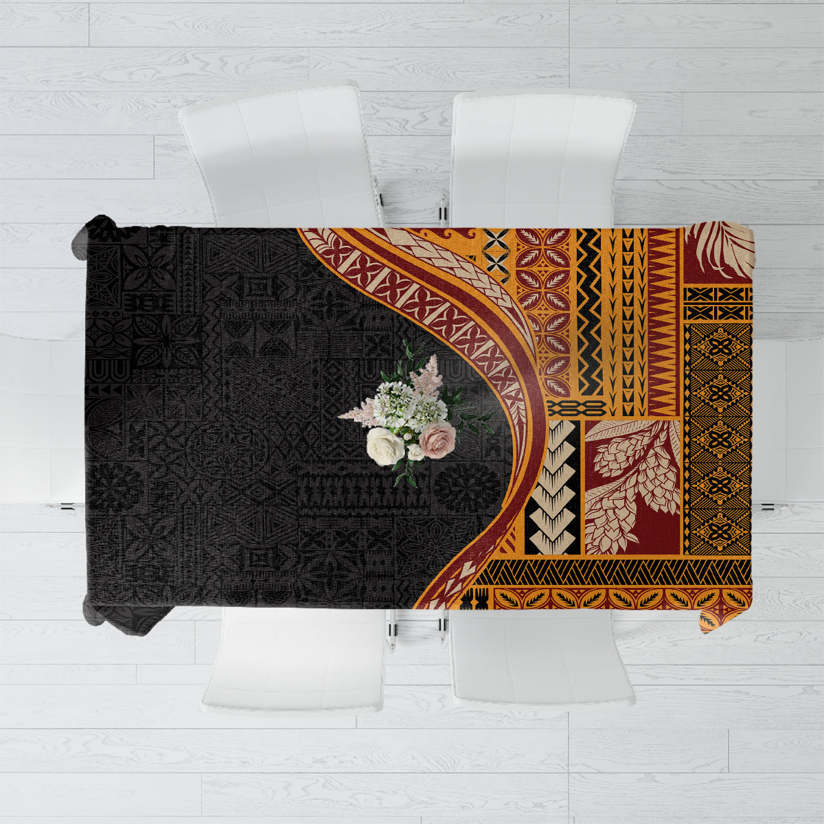 Samoa Siapo Motif and Tapa Pattern Half Style Tablecloth Yellow Color LT03 Yellow - Polynesian Pride