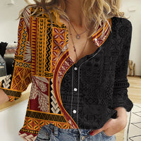 Samoa Siapo Motif and Tapa Pattern Half Style Women Casual Shirt Yellow Color LT03 Female Yellow - Polynesian Pride