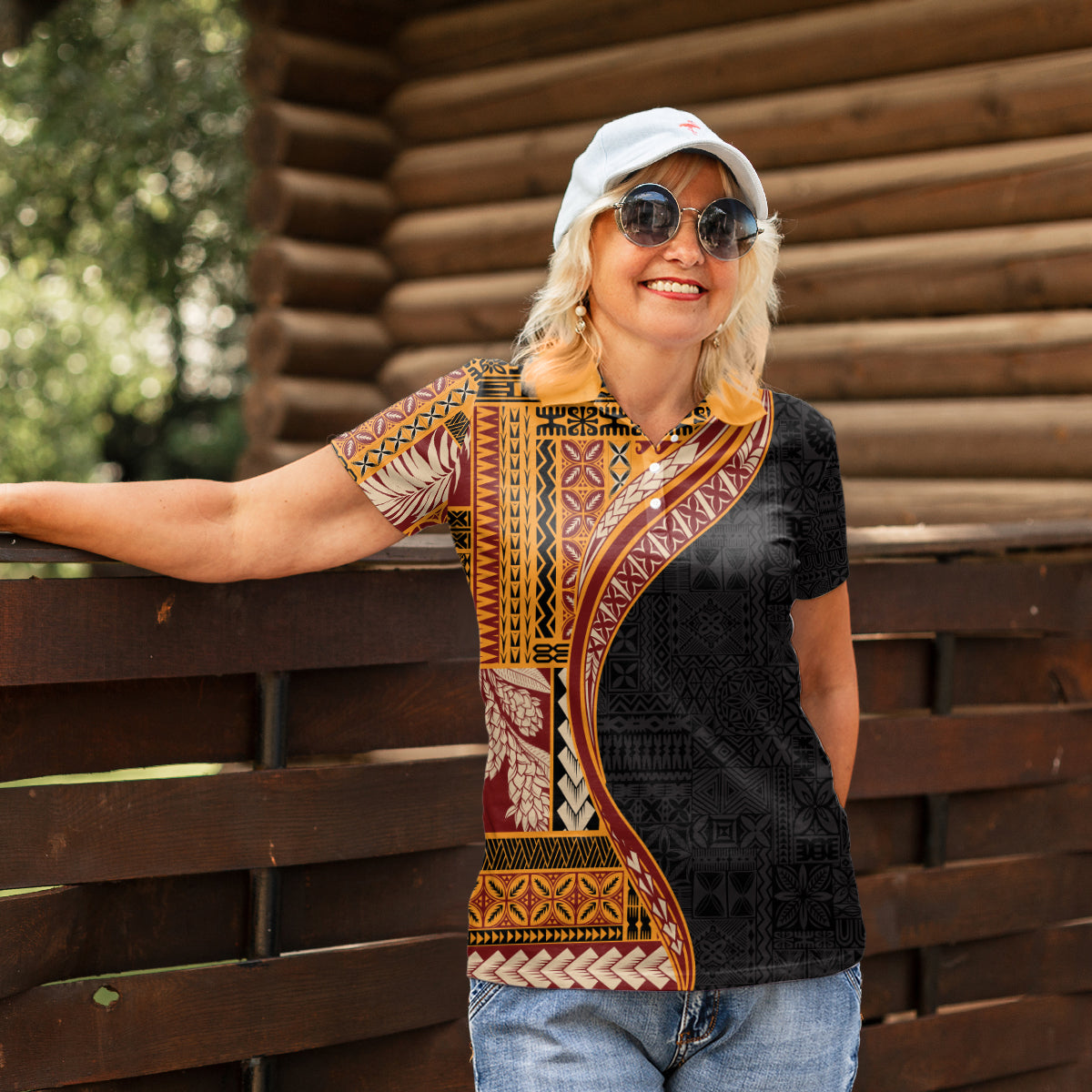 Samoa Siapo Motif and Tapa Pattern Women Polo Shirt - Yellow Color LT03 - Polynesian Pride