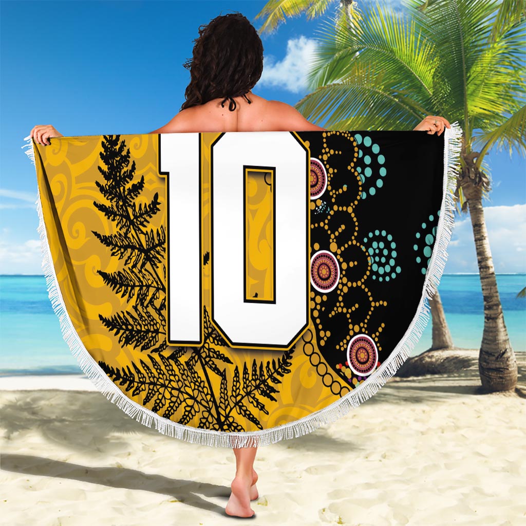 Custom New Zealand and Australia Rugby Beach Blanket Maori Warrior With Aboriginal Version LT03 - Polynesian Pride