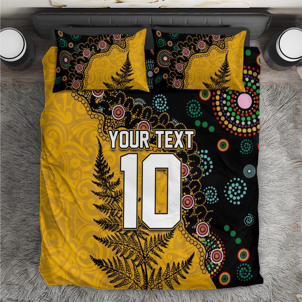 Custom New Zealand and Australia Rugby Bedding Set Maori Warrior With Aboriginal Version LT03 Black - Polynesian Pride