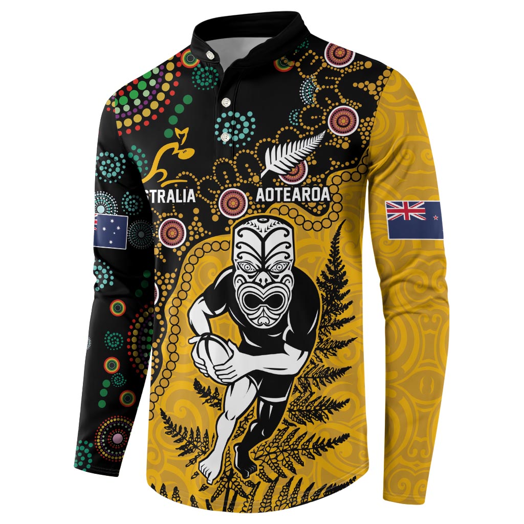 Custom New Zealand and Australia Rugby Button Sweatshirt Maori Warrior With Aboriginal Version LT03 - Polynesian Pride