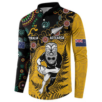 Custom New Zealand and Australia Rugby Button Sweatshirt Maori Warrior With Aboriginal Version LT03 - Polynesian Pride