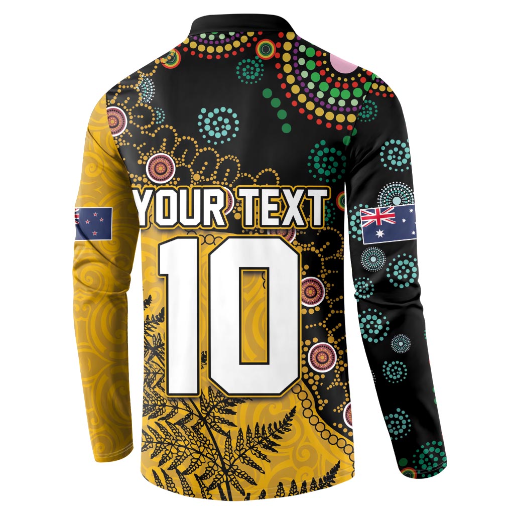 Custom New Zealand and Australia Rugby Button Sweatshirt Maori Warrior With Aboriginal Version LT03 - Polynesian Pride