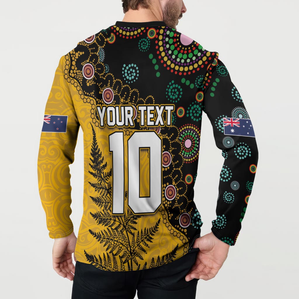 Custom New Zealand and Australia Rugby Button Sweatshirt Maori Warrior With Aboriginal Version LT03 - Polynesian Pride