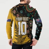 Custom New Zealand and Australia Rugby Button Sweatshirt Maori Warrior With Aboriginal Version LT03 - Polynesian Pride