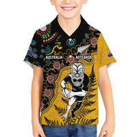 Custom New Zealand and Australia Rugby Kid Hawaiian Shirt Maori Warrior With Aboriginal Version LT03 Kid Black - Polynesian Pride