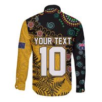 Custom New Zealand and Australia Rugby Long Sleeve Button Shirt Maori Warrior With Aboriginal Version LT03 - Polynesian Pride