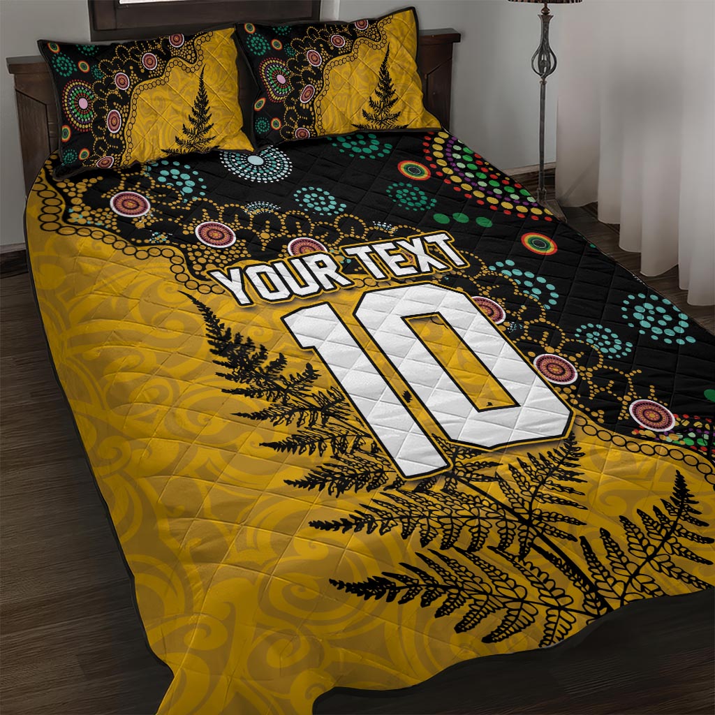 Custom New Zealand and Australia Rugby Quilt Bed Set Maori Warrior With Aboriginal Version LT03 Black - Polynesian Pride