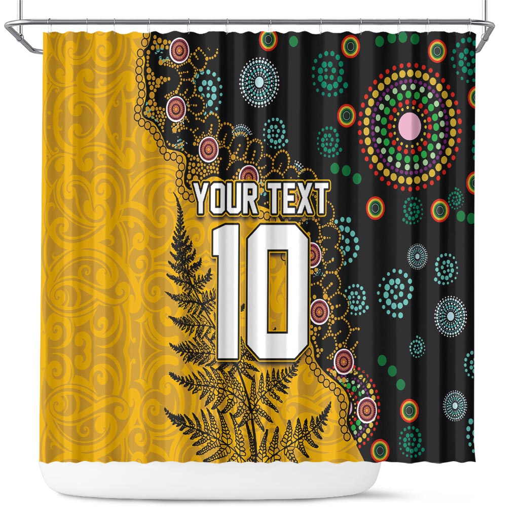 Custom New Zealand and Australia Rugby Shower Curtain Maori Warrior With Aboriginal Version