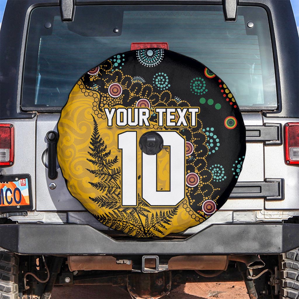 Custom New Zealand and Australia Rugby Spare Tire Cover Maori Warrior With Aboriginal Version LT03 Black - Polynesian Pride