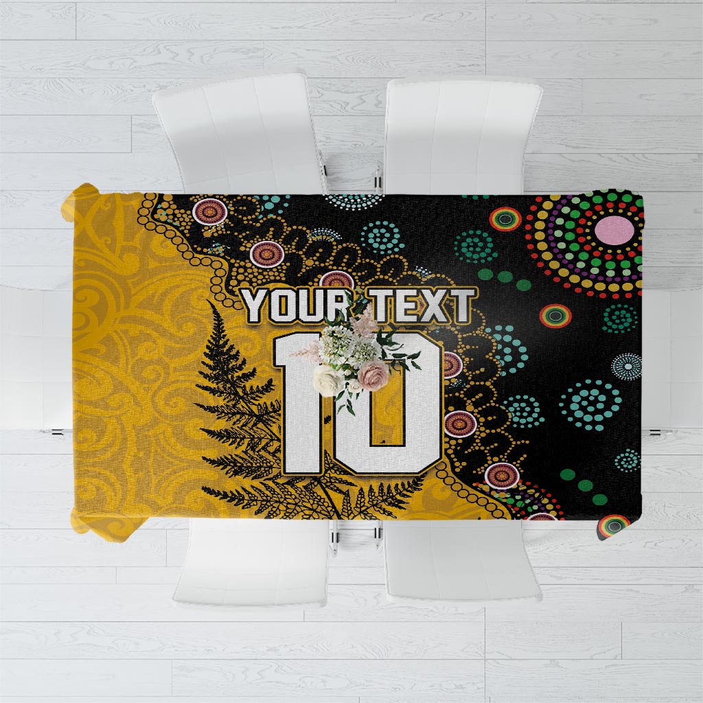 Custom New Zealand and Australia Rugby Tablecloth Maori Warrior With Aboriginal Version LT03 Black - Polynesian Pride