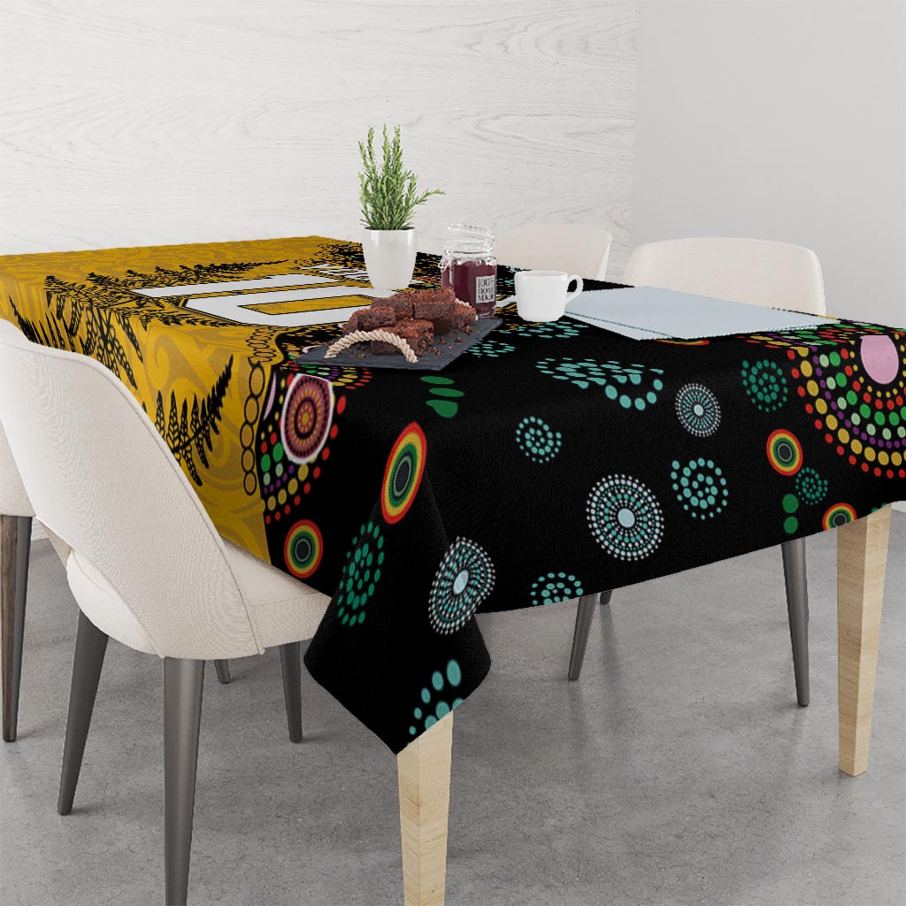 Custom New Zealand and Australia Rugby Tablecloth Maori Warrior With Aboriginal Version LT03 - Polynesian Pride