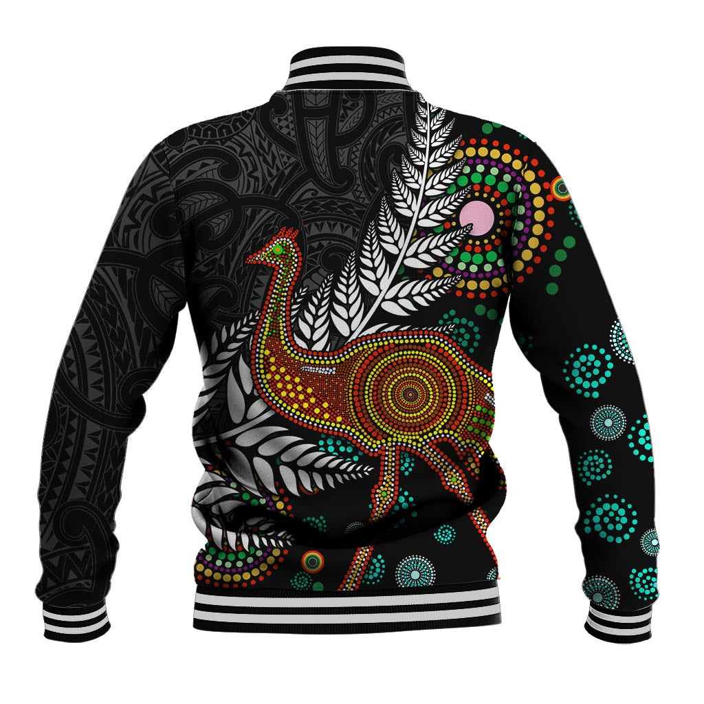 New Zealand Fern and Australia Emu Baseball Jacket Aboriginal Mix Maori Pattern LT03 - Polynesian Pride