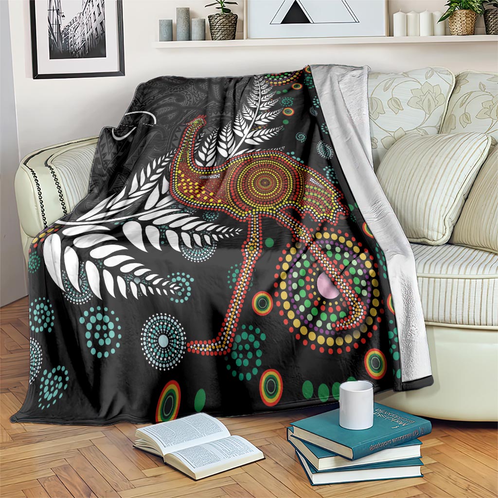 New Zealand Fern and Australia Emu Blanket Aboriginal Mix Maori Pattern LT03 Blue - Polynesian Pride