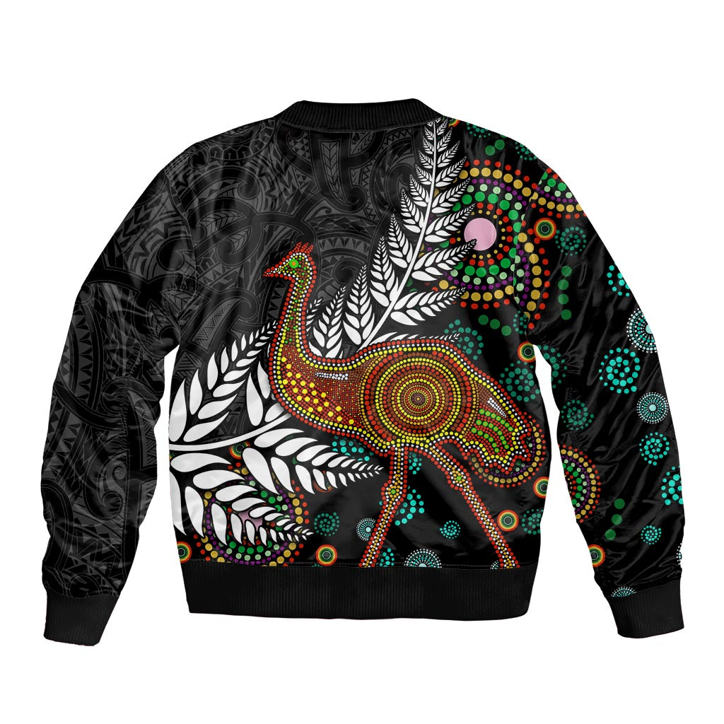 New Zealand Fern and Australia Emu Bomber Jacket Aboriginal Mix Maori Pattern LT03 - Polynesian Pride