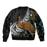 New Zealand Fern and Australia Emu Bomber Jacket Aboriginal Mix Maori Pattern LT03 - Polynesian Pride