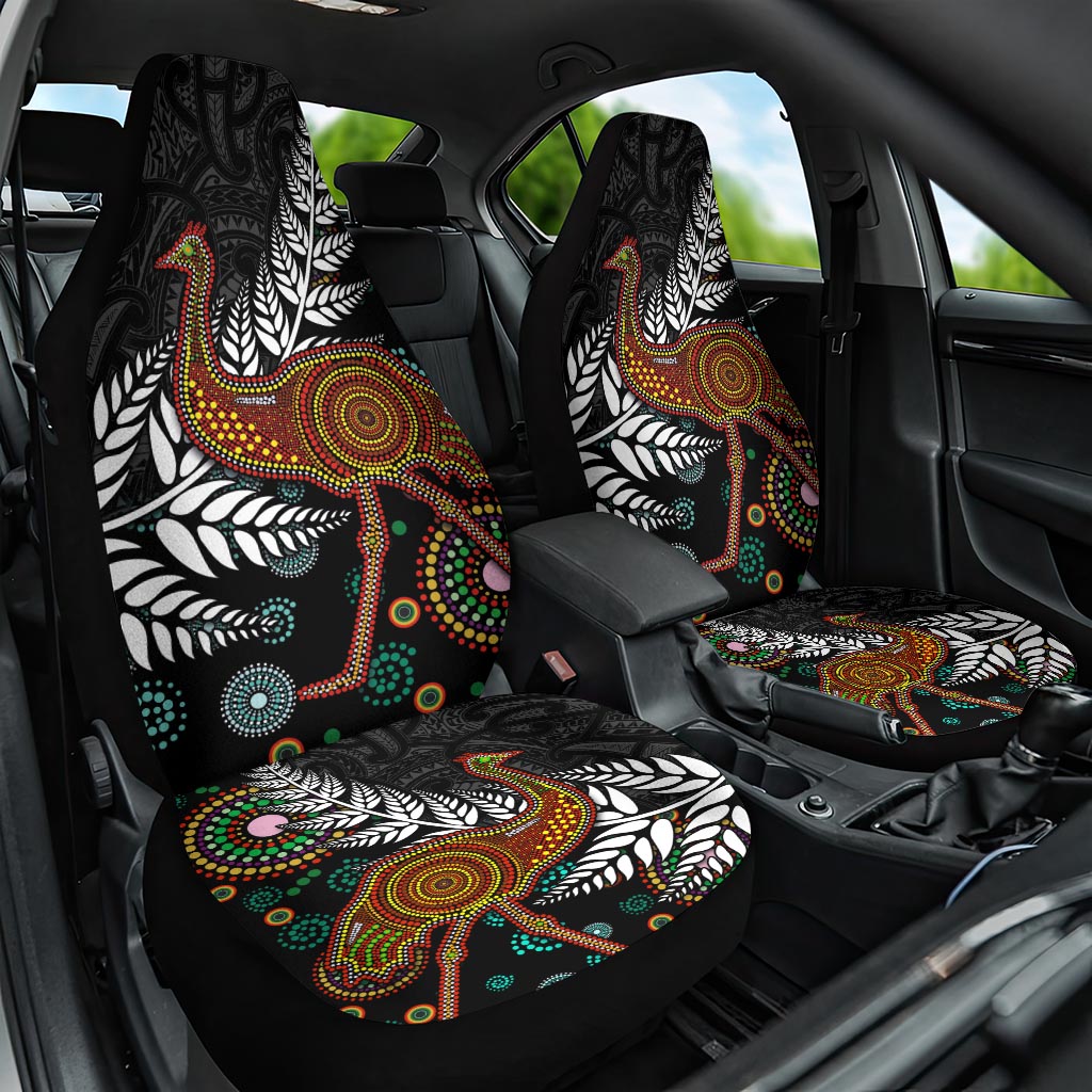 New Zealand Fern and Australia Emu Car Seat Cover Aboriginal Mix Maori Pattern LT03 One Size Blue - Polynesian Pride