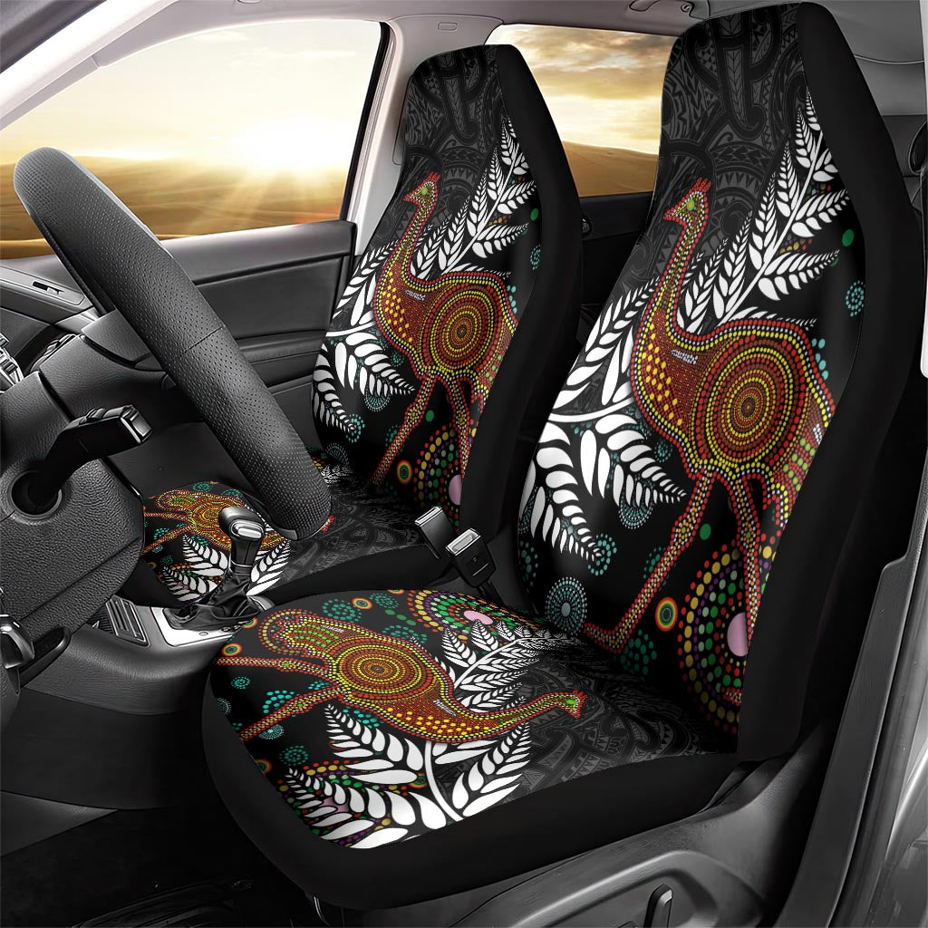 New Zealand Fern and Australia Emu Car Seat Cover Aboriginal Mix Maori Pattern LT03 - Polynesian Pride
