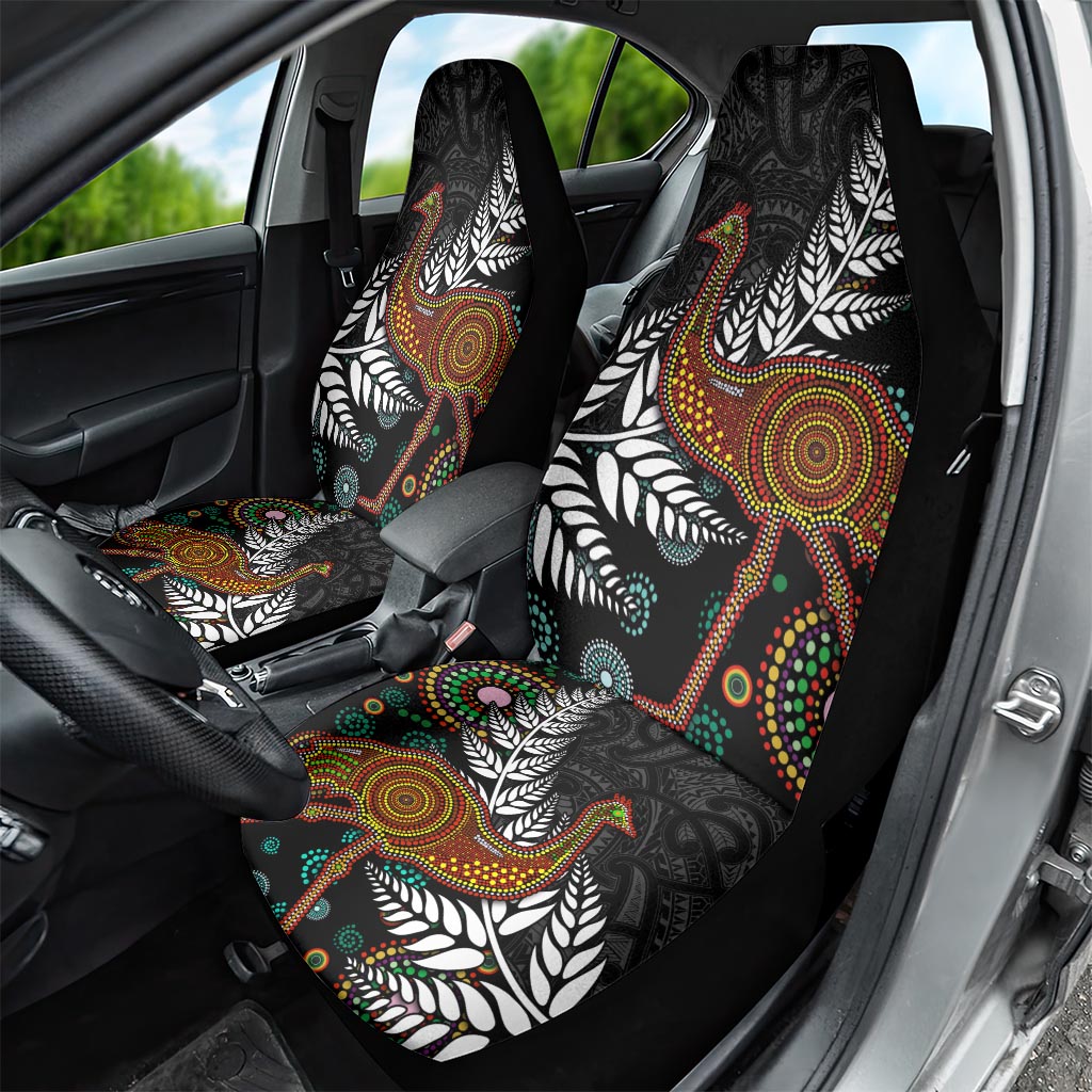 New Zealand Fern and Australia Emu Car Seat Cover Aboriginal Mix Maori Pattern LT03 - Polynesian Pride