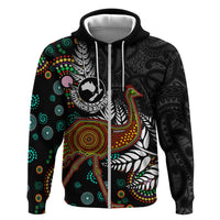 New Zealand Fern and Australia Emu Zip Hoodie Aboriginal Mix Maori Pattern LT03 Zip Hoodie Blue - Polynesian Pride