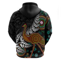 New Zealand Fern and Australia Emu Zip Hoodie Aboriginal Mix Maori Pattern LT03 - Polynesian Pride