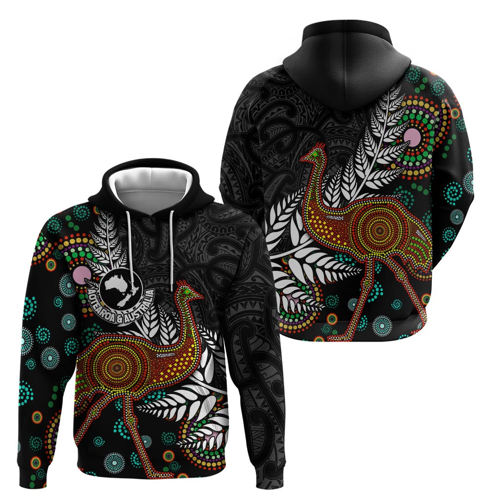 New Zealand Fern and Australia Emu Zip Hoodie Aboriginal Mix Maori Pattern LT03 - Polynesian Pride