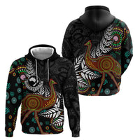 New Zealand Fern and Australia Emu Zip Hoodie Aboriginal Mix Maori Pattern LT03 - Polynesian Pride