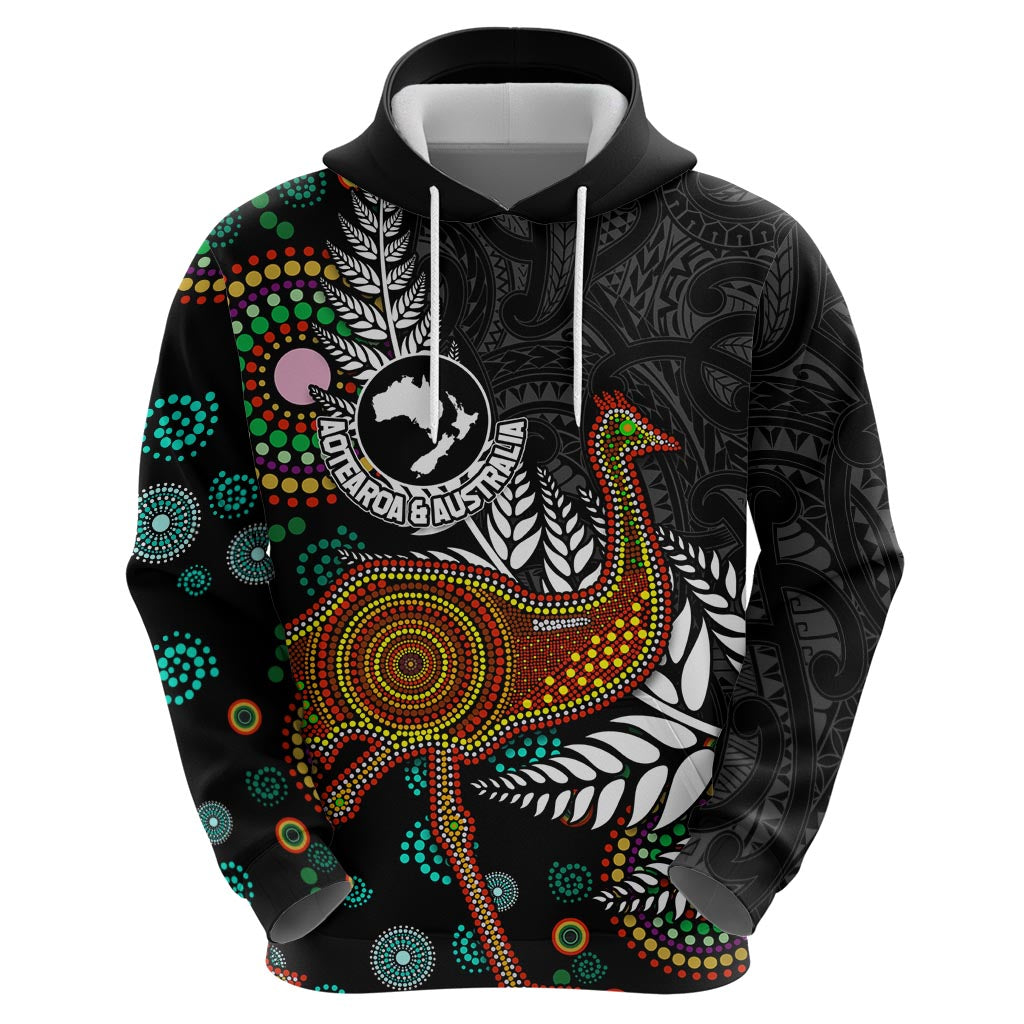 New Zealand Fern and Australia Emu Zip Hoodie Aboriginal Mix Maori Pattern LT03 - Polynesian Pride