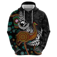 New Zealand Fern and Australia Emu Zip Hoodie Aboriginal Mix Maori Pattern LT03 - Polynesian Pride