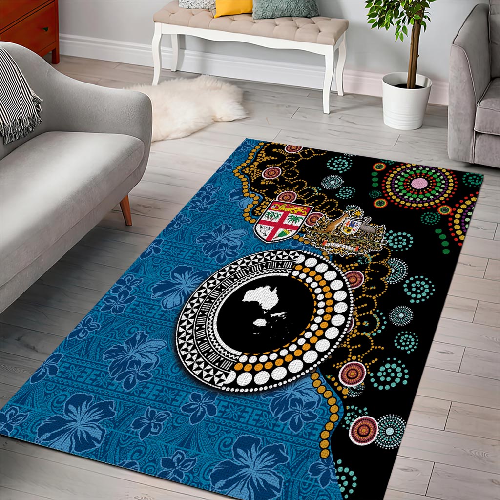 Fiji Palm Tree and Australia Kangaroo Area Rug Aboriginal Mix Tapa Pattern LT03 - Polynesian Pride