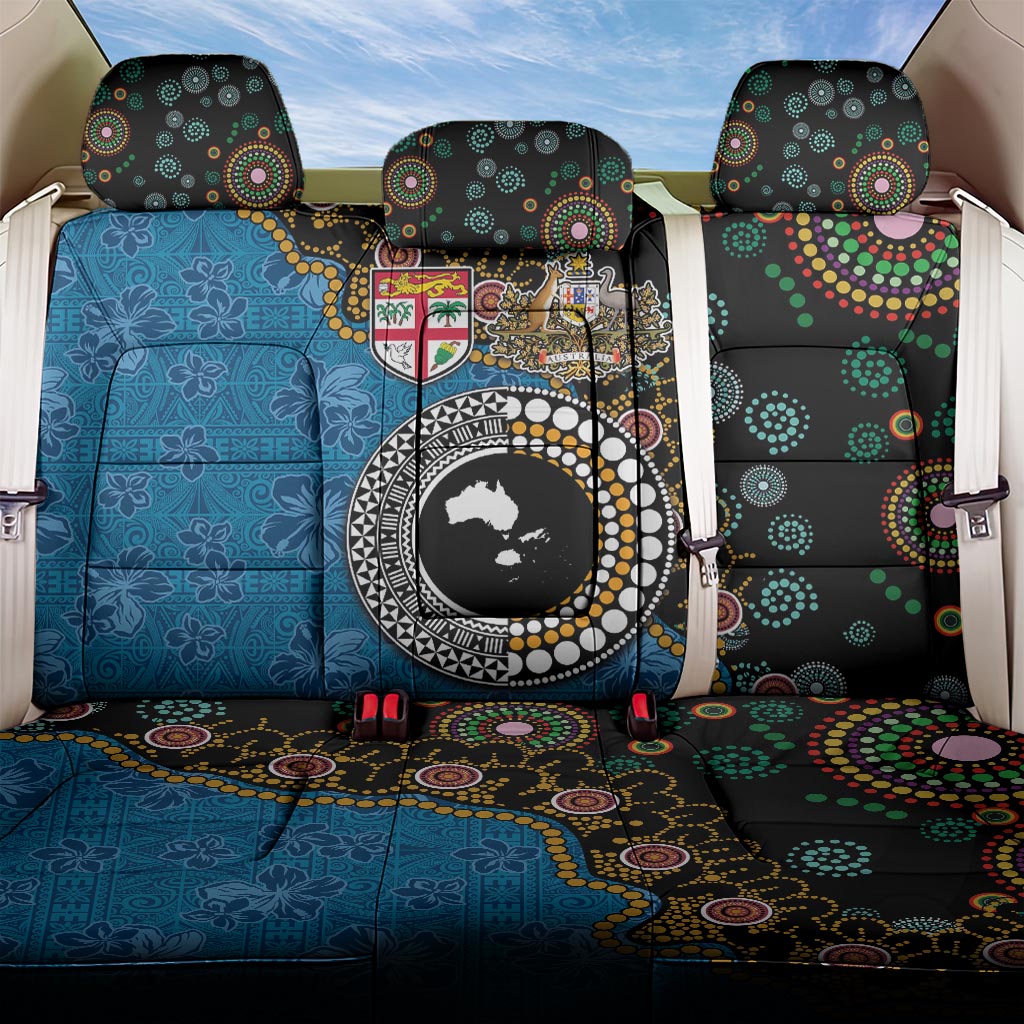Fiji Palm Tree and Australia Kangaroo Back Car Seat Cover Aboriginal Mix Tapa Pattern LT03 One Size Blue - Polynesian Pride