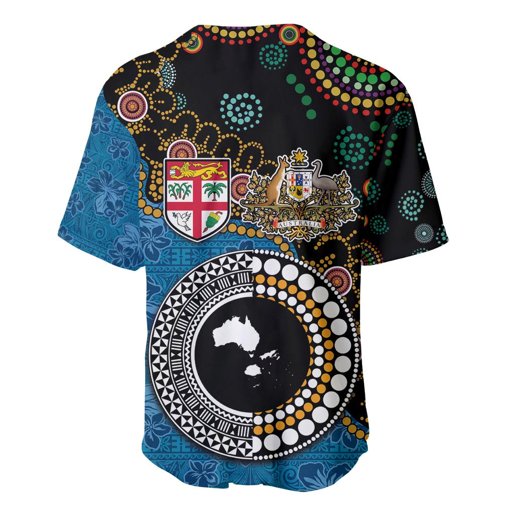 Fiji Palm Tree and Australia Kangaroo Baseball Jersey Aboriginal Mix Tapa Pattern LT03 - Polynesian Pride