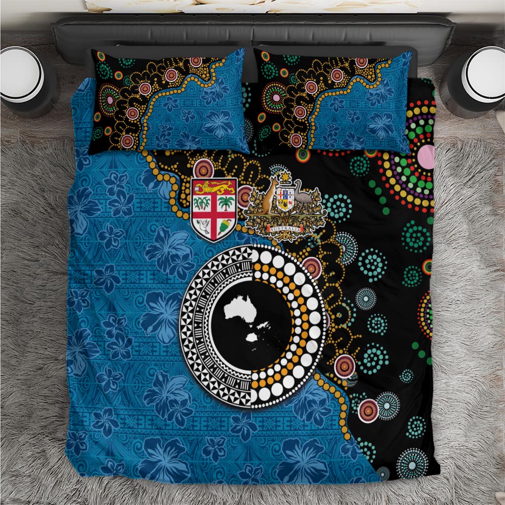 Fiji Palm Tree and Australia Kangaroo Bedding Set Aboriginal Mix Tapa Pattern LT03 Blue - Polynesian Pride