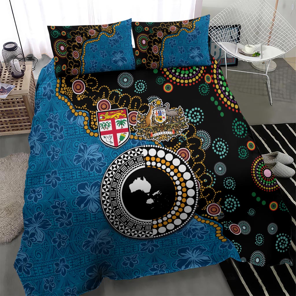 Fiji Palm Tree and Australia Kangaroo Bedding Set Aboriginal Mix Tapa Pattern LT03 - Polynesian Pride