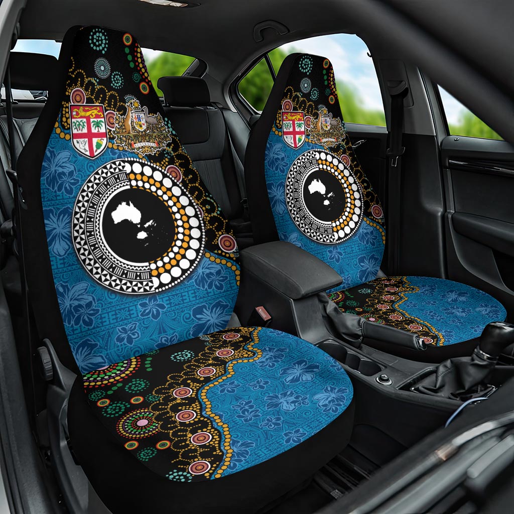 Fiji Palm Tree and Australia Kangaroo Car Seat Cover Aboriginal Mix Tapa Pattern LT03 One Size Blue - Polynesian Pride