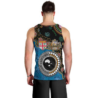 Fiji Palm Tree and Australia Kangaroo Men Tank Top Aboriginal Mix Tapa Pattern LT03 - Polynesian Pride