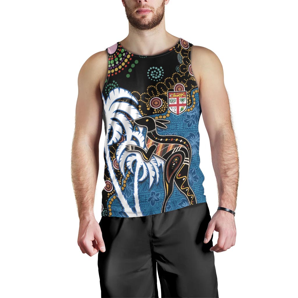 Fiji Palm Tree and Australia Kangaroo Men Tank Top Aboriginal Mix Tapa Pattern LT03 - Polynesian Pride