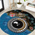 Fiji Palm Tree and Australia Kangaroo Round Carpet Aboriginal Mix Tapa Pattern