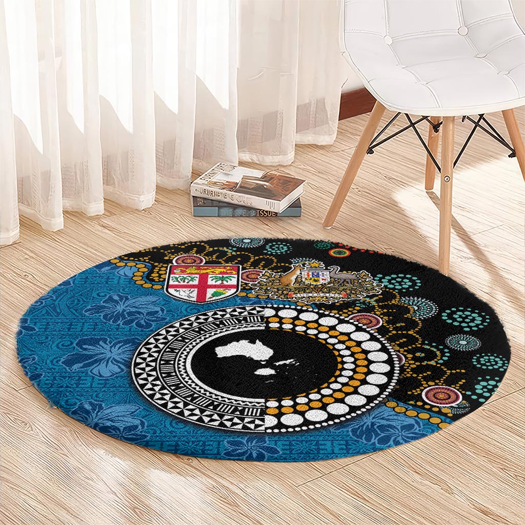 Fiji Palm Tree and Australia Kangaroo Round Carpet Aboriginal Mix Tapa Pattern LT03 - Polynesian Pride