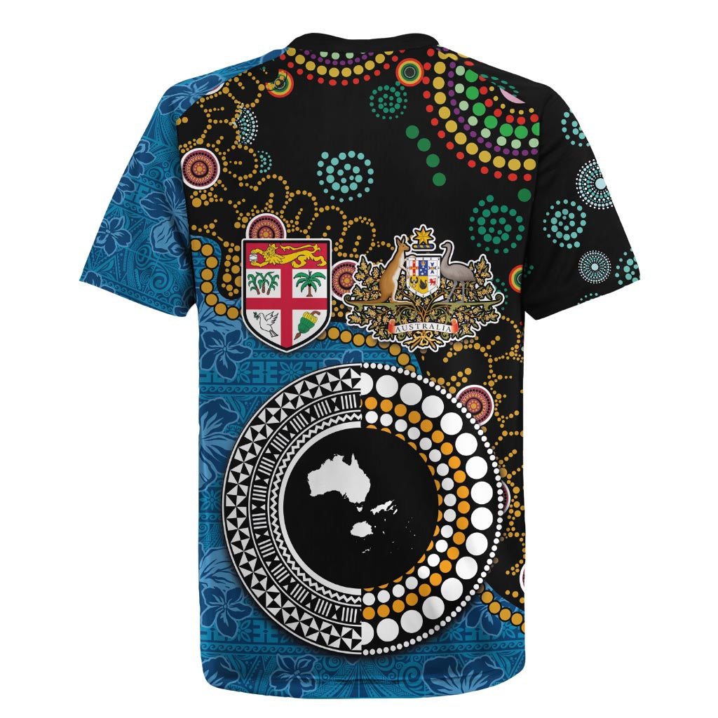 Fiji Palm Tree and Australia Kangaroo Rugby Jersey Aboriginal Mix Tapa Pattern LT03 - Polynesian Pride