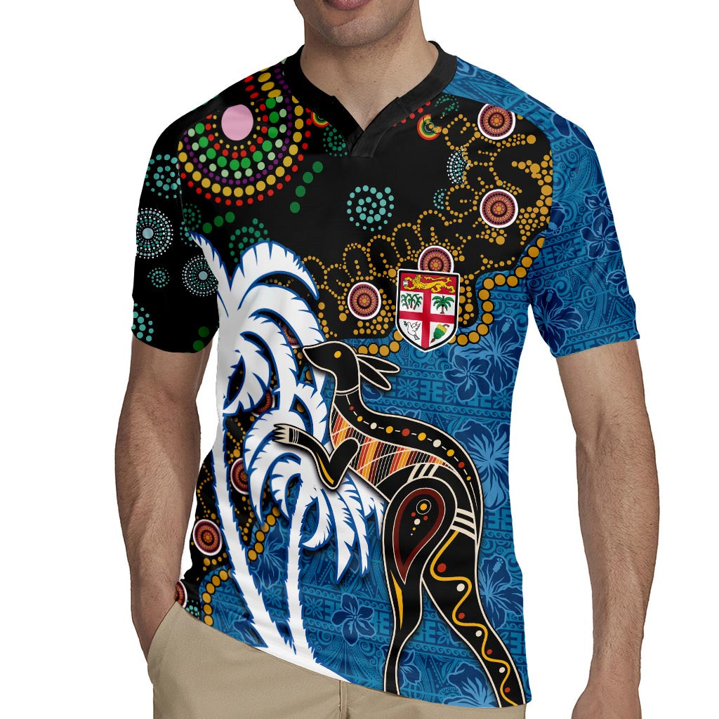 Fiji Palm Tree and Australia Kangaroo Rugby Jersey Aboriginal Mix Tapa Pattern LT03 - Polynesian Pride