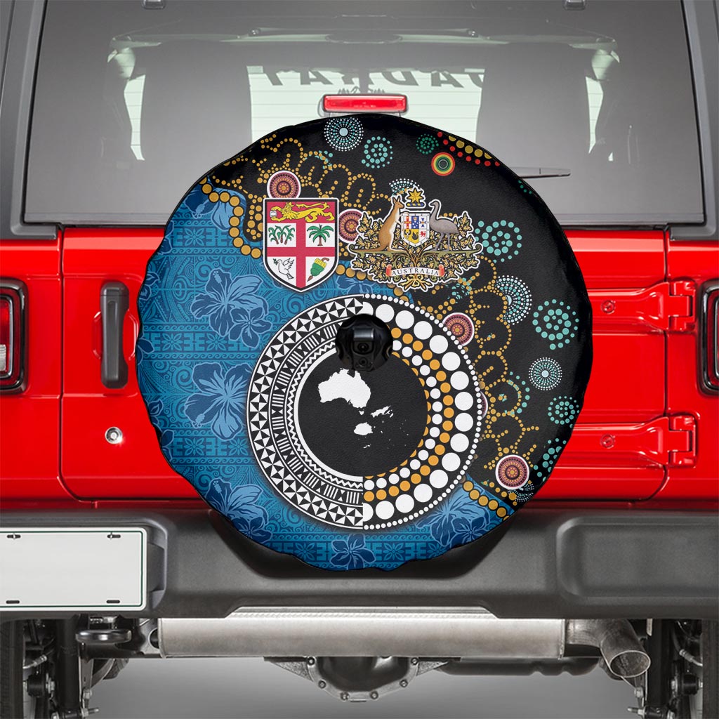 Fiji Palm Tree and Australia Kangaroo Spare Tire Cover Aboriginal Mix Tapa Pattern LT03 - Polynesian Pride