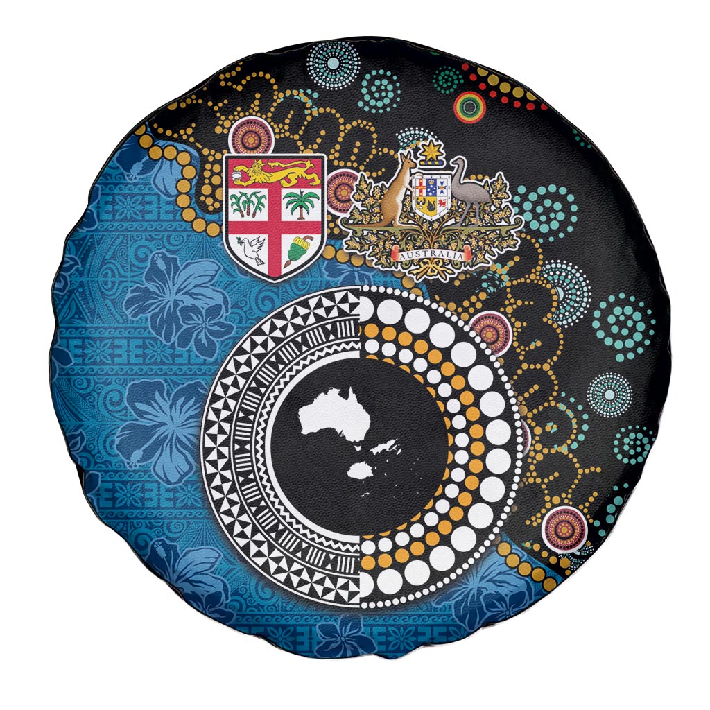 Fiji Palm Tree and Australia Kangaroo Spare Tire Cover Aboriginal Mix Tapa Pattern LT03 - Polynesian Pride