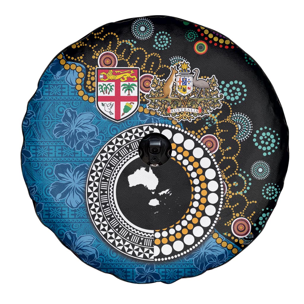 Fiji Palm Tree and Australia Kangaroo Spare Tire Cover Aboriginal Mix Tapa Pattern LT03 - Polynesian Pride