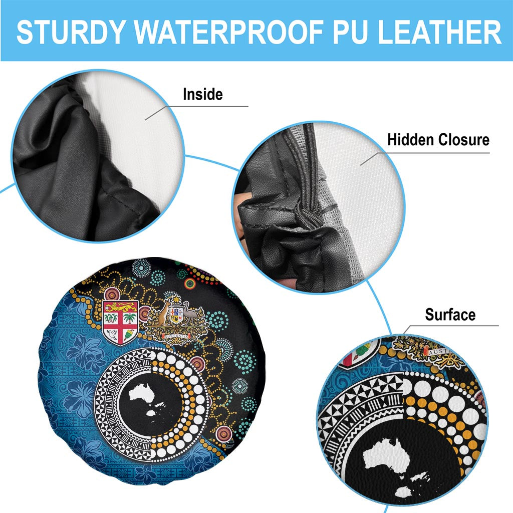 Fiji Palm Tree and Australia Kangaroo Spare Tire Cover Aboriginal Mix Tapa Pattern LT03 - Polynesian Pride
