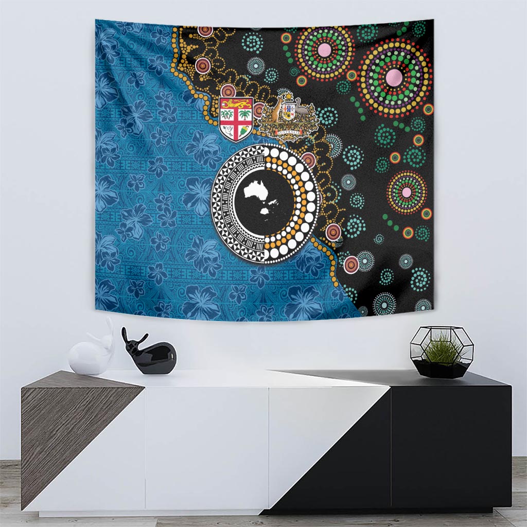 Fiji Palm Tree and Australia Kangaroo Tapestry Aboriginal Mix Tapa Pattern LT03 - Polynesian Pride
