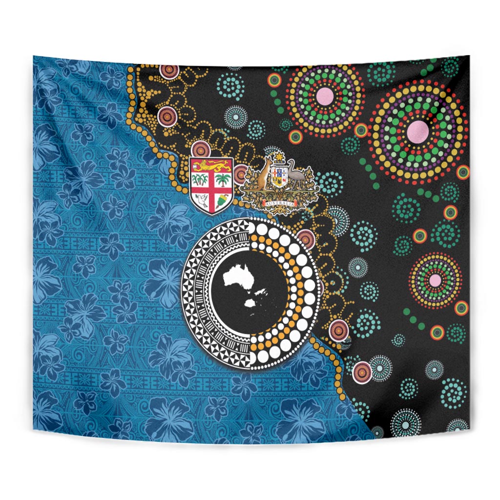 Fiji Palm Tree and Australia Kangaroo Tapestry Aboriginal Mix Tapa Pattern LT03 - Polynesian Pride