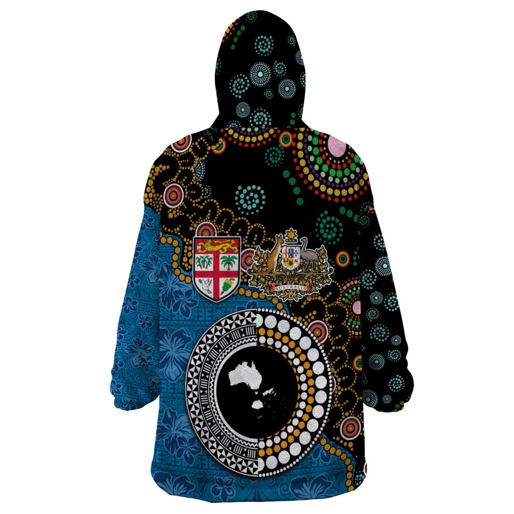 Fiji Palm Tree and Australia Kangaroo Wearable Blanket Hoodie Aboriginal Mix Tapa Pattern LT03 - Polynesian Pride