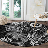 Aotearoa Maori Sea Animals Tribal Round Carpet Manta Ray and Shark Moko Pattern Black Color LT03 - Polynesian Pride